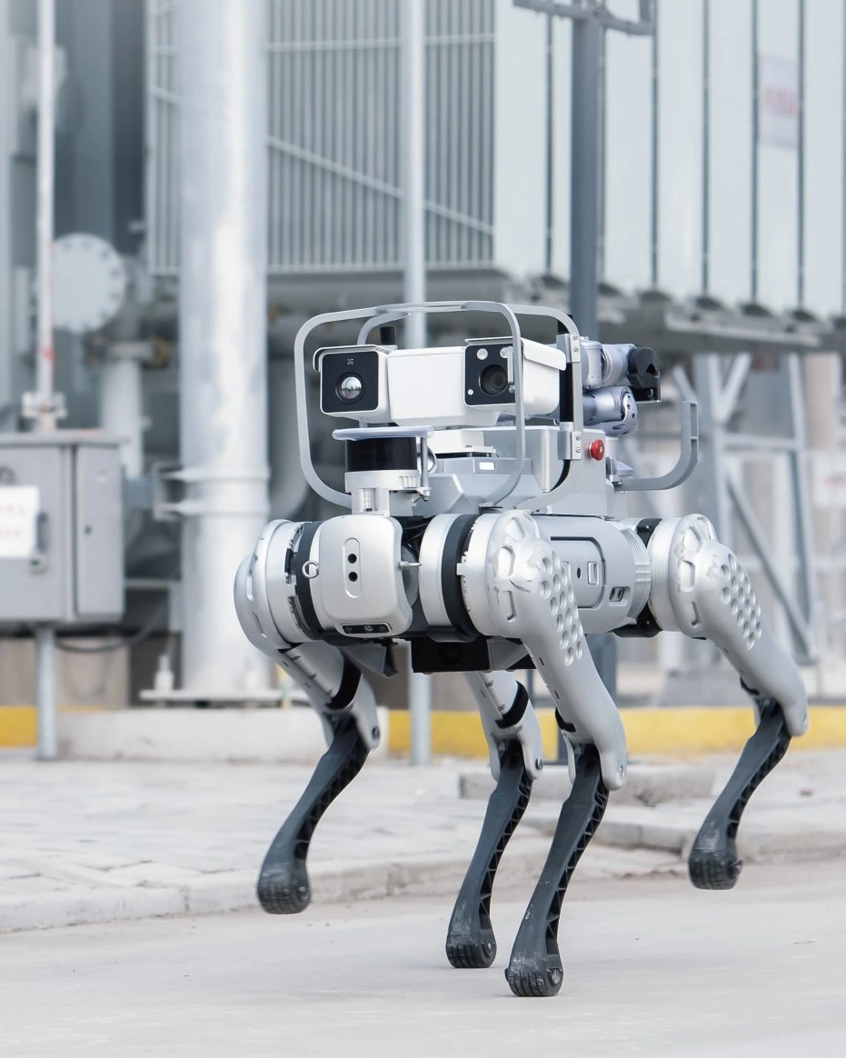 Industrial quadruped robot with thermal and visual payload deployed at a power substation